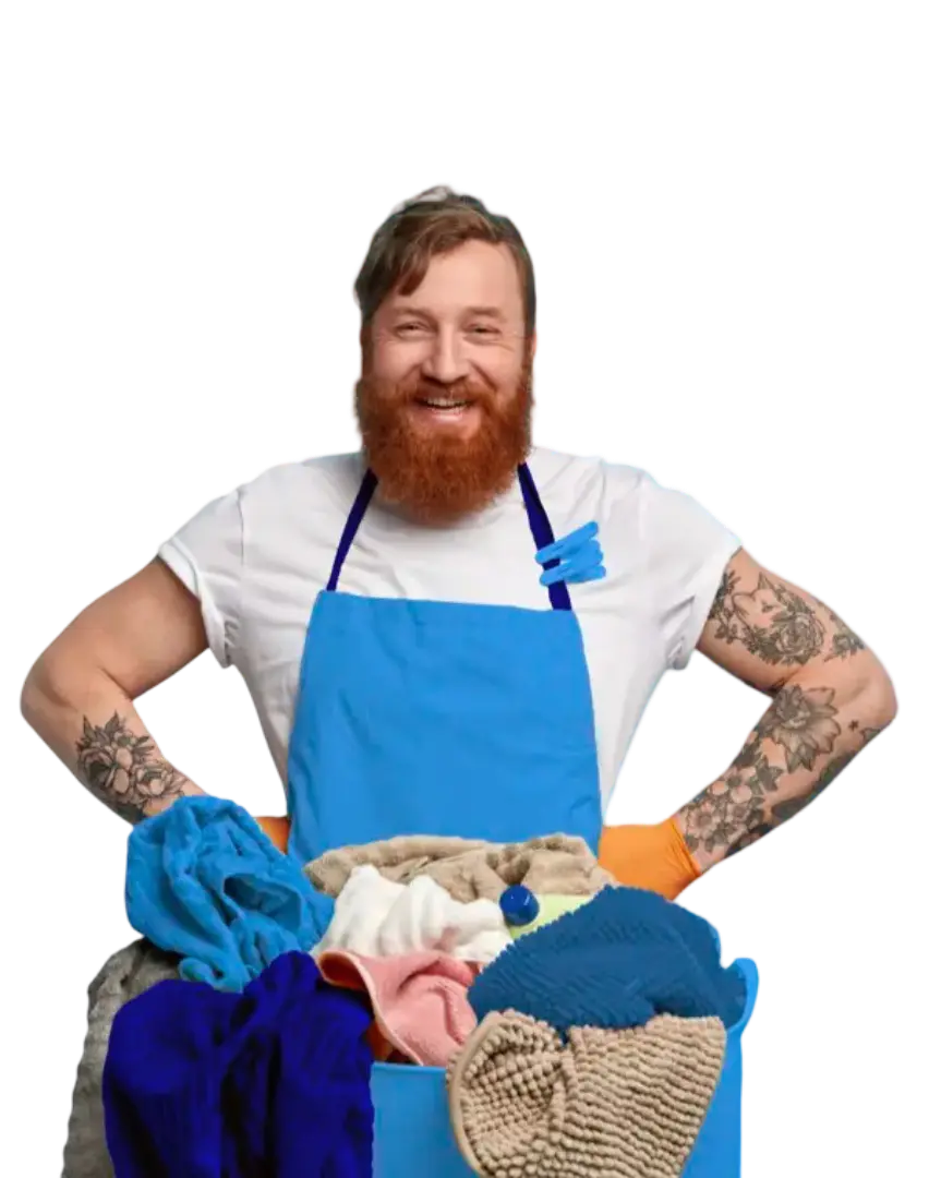 Worker with laundry basket